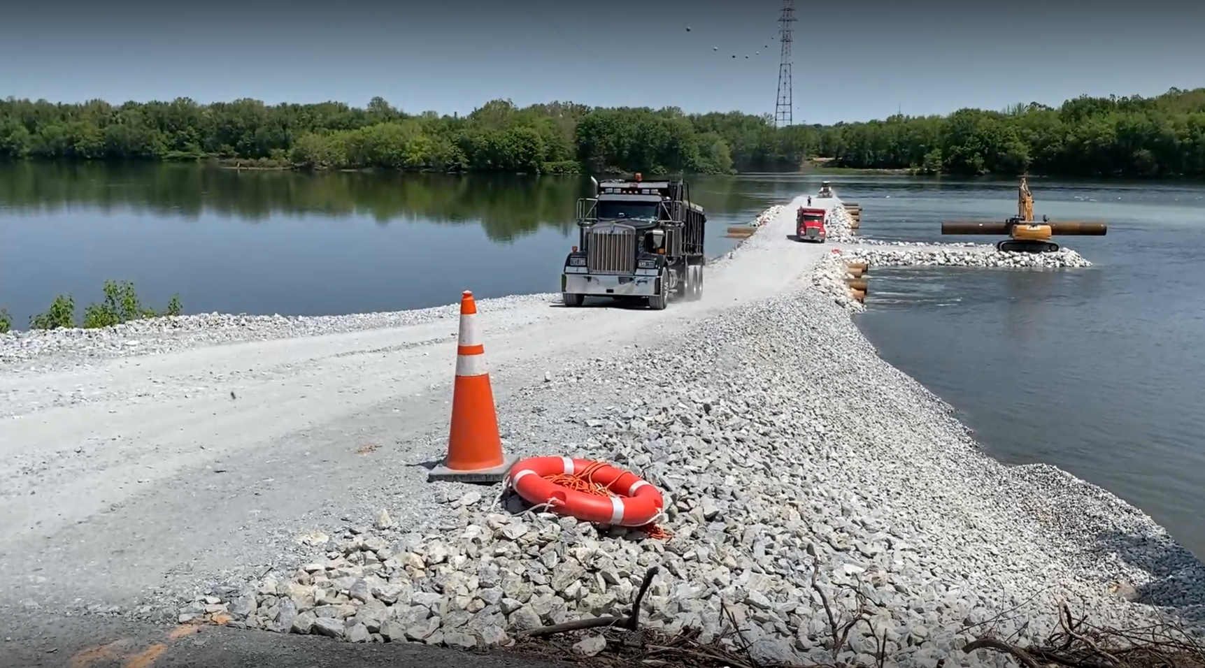 PPL Electric Utilities - Harrisburg Stone Causeway Construction B-Roll - Dump Trucks (24 Seconds)